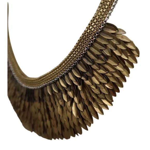 STELLA & DOT Pegasus Bronze Feather Bib Collar Necklace Worn by RBG Kardashian